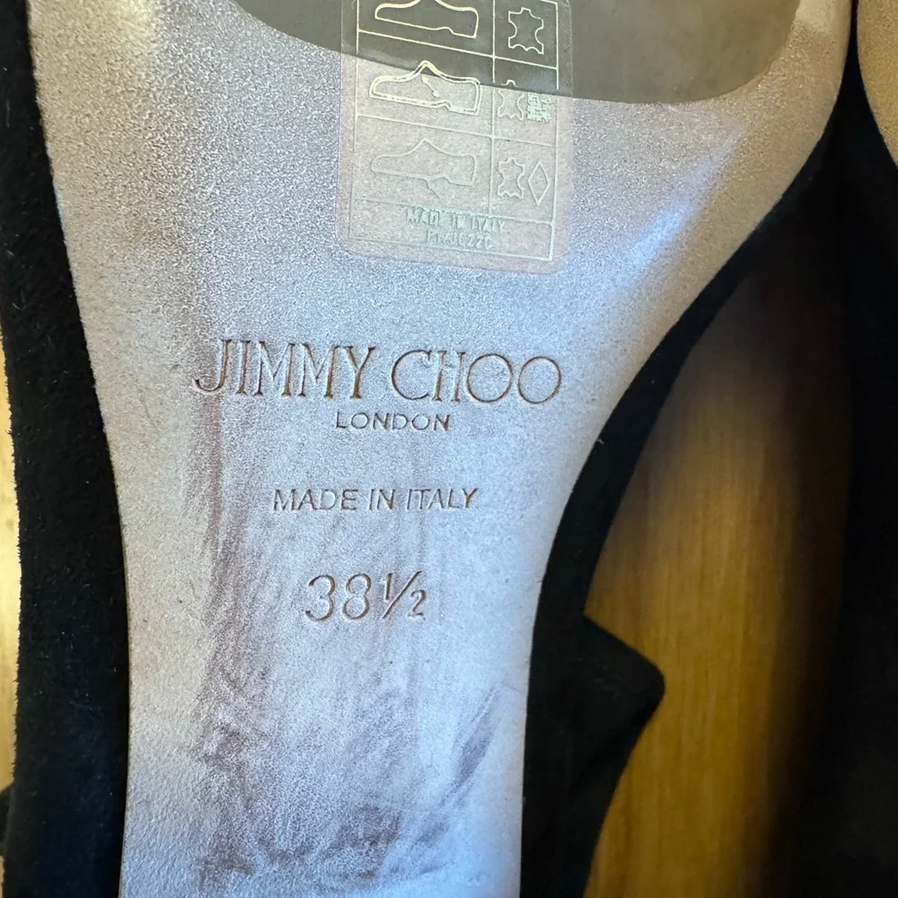 Jimmy Choo Black Suede Ankle Boots with Glitter Heel 38.5 EUC - Picture 3 of 12